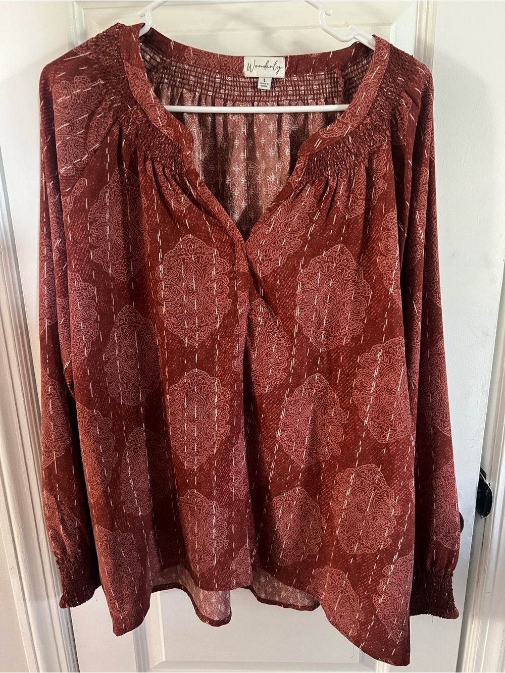 Wonderly Burnt Orange Printed Peasant Tunic